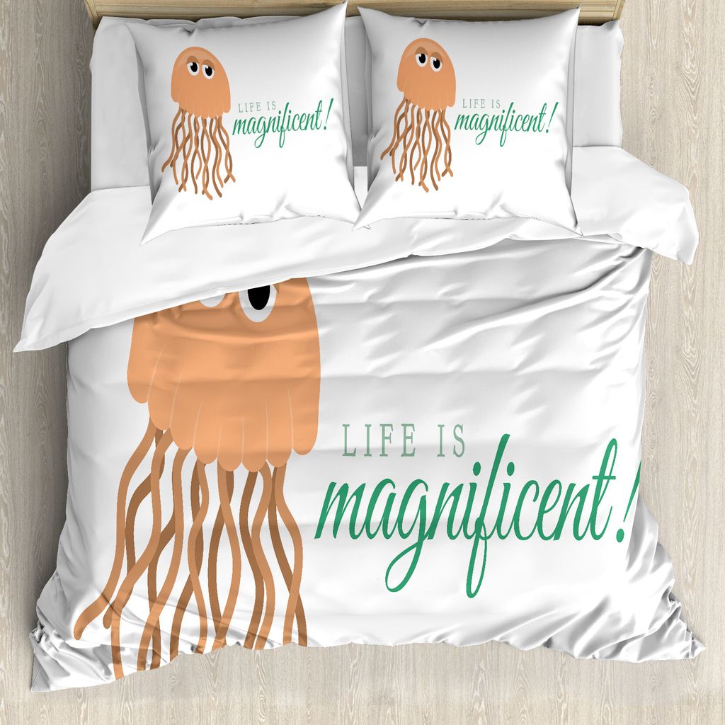 ABAKUHAUS Qualle Bettbezug Set für Einzelbetten, Das Leben ist Magnificent Text, Milbensicher Allergiker geeignet mit Kissenbezug, 200 cm x 200 cm...