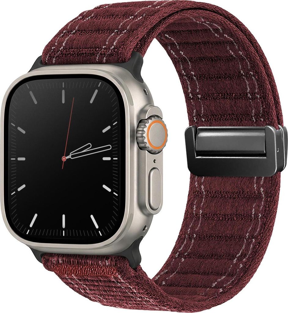 Smartwatch Armband für Apple Watch Ultra 1 49mm Nylon Textil Band Ersatzband Wechselband Magnetverschluss flexibel atmungsaktiv Rot Weinrot