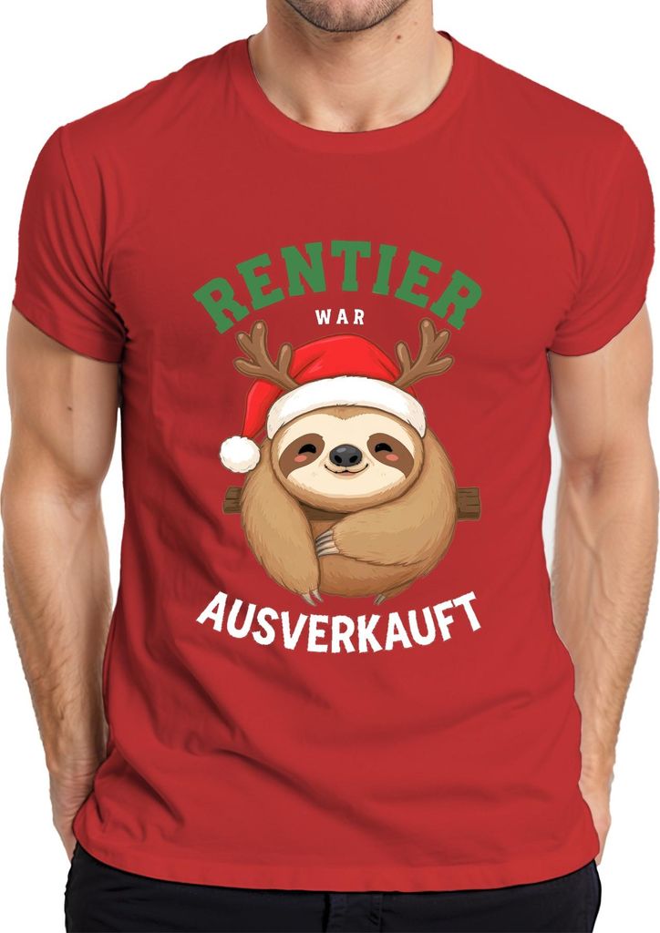 Rentier war t Weihnachten Faultier Geschenk Lustig Herren T-Shirt, Rot, 3XL