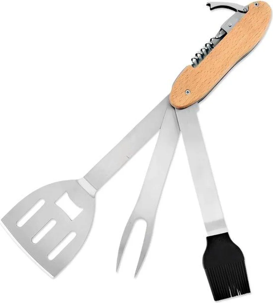 Kit barbecue multifonction avec spatule et balayette inox pliable