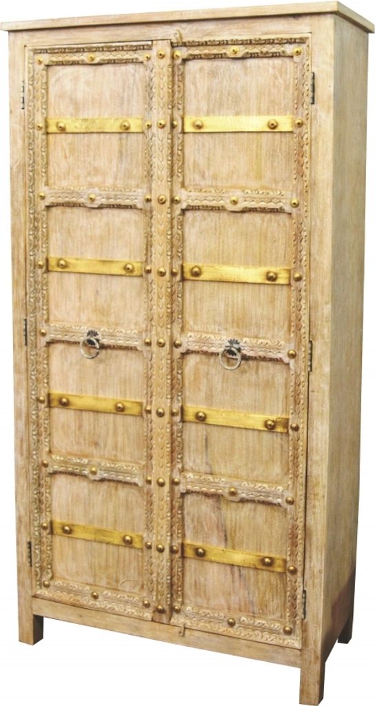 Marrakesch Boho Kleiderschrank Schrank in Weiß aus Holz massiv 185cm | Highboard Mehrzweckschrank Bilel für Wohnzimmer Flur und Schlafzimmer als ...