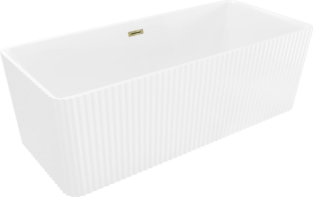Mexen Nila freistehende geriffelte Badewanne 170 x 75 cm, weiß, Überlauf gold - 52841708000-50