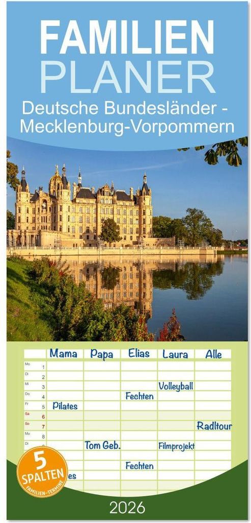 Familienplaner 2026 - Deutsche Bundesländer - Mecklenburg-Vorpommern mit 5 Spalten (Wandkalender, 21 x 45 cm) CALVENDO