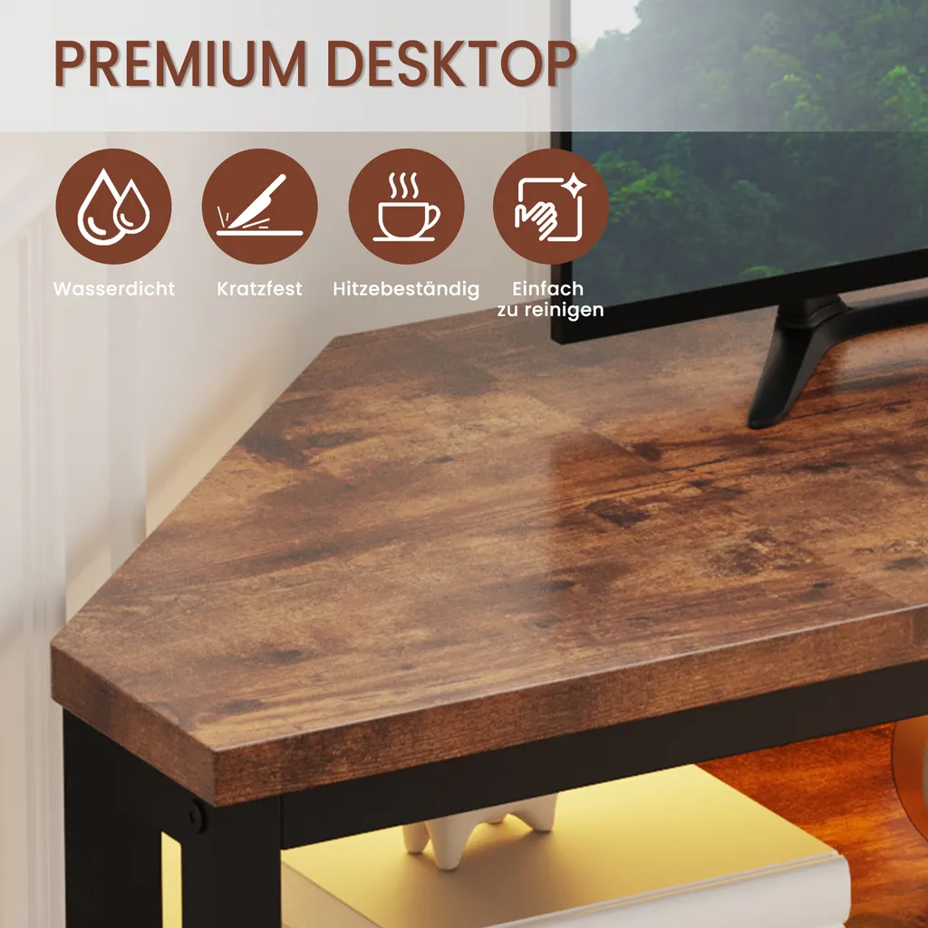 Meuble TV d'Angle LED avec Rangement Multimédia Design Lowboard 106cm
