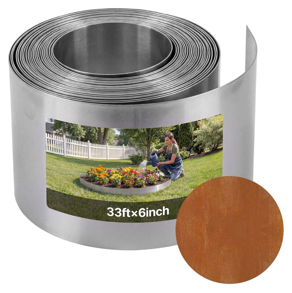 VEVOR Rasenkante Cortenstahl, 10 m x 15 cm Beeteinfassung inkl. Handschuhen, Metall Gartenpalisade, Mähkante, Beetumrandung zur Gartengestaltung, ...