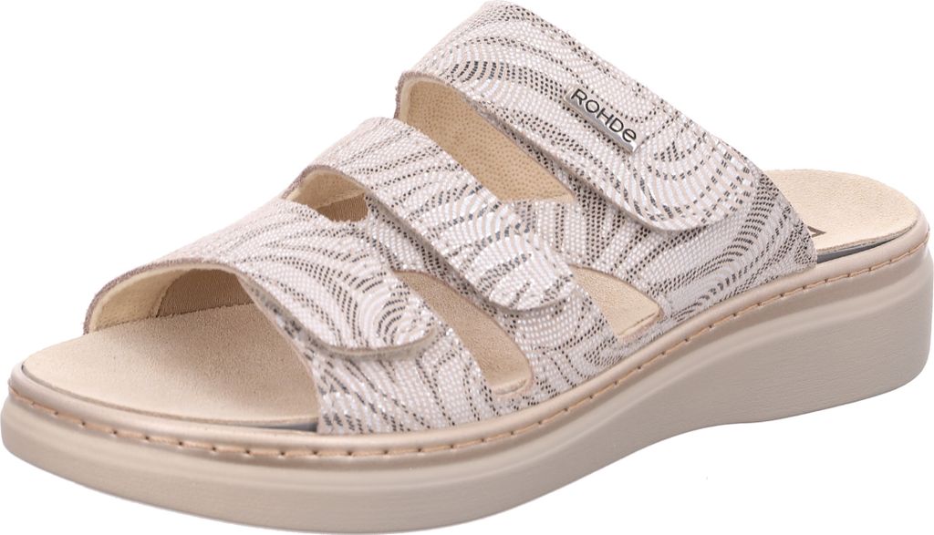 Rohde Damen Pantolette aus Veloursleder mit drei Klettverschlüssen Abano 5221, Größe:42 EU, Farbe:Beige