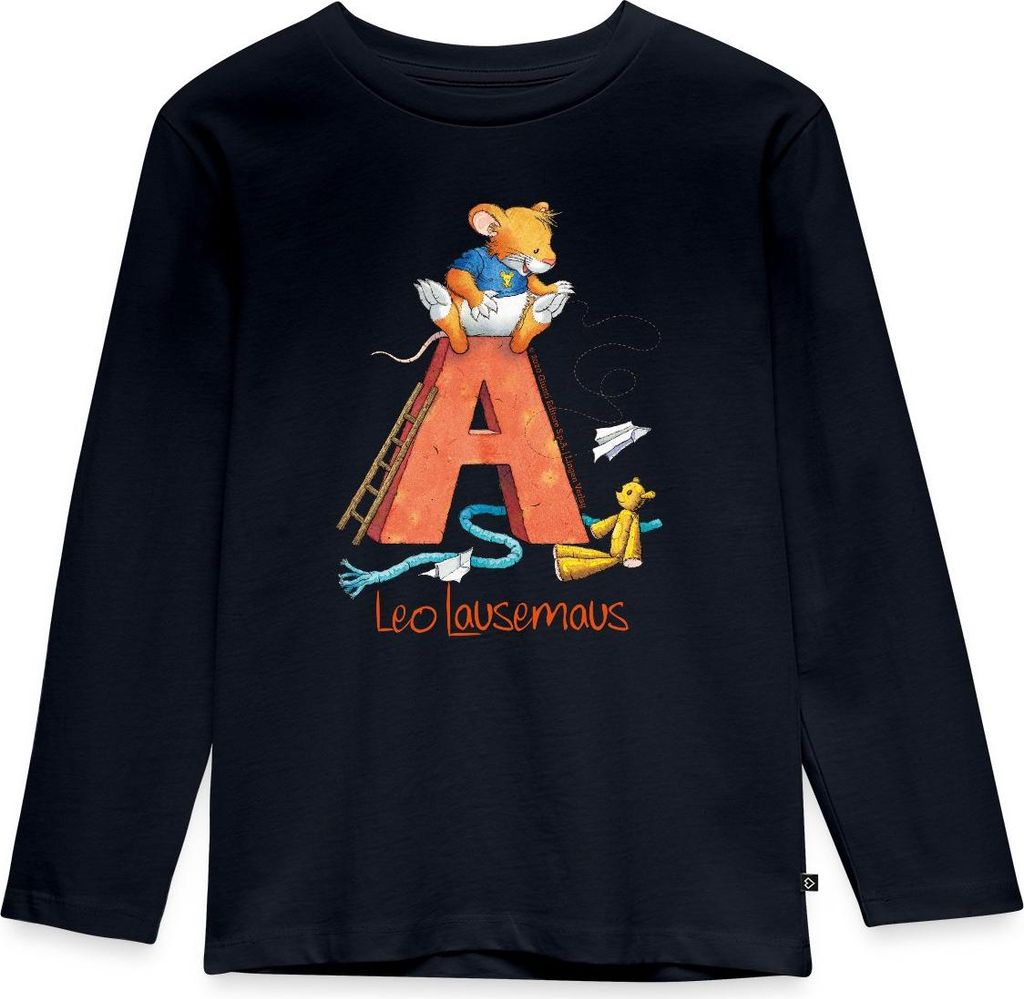 Spreadshirt Leo Lausemaus Kindergarten Alphabet Kinder Premium Langarmshirt, 98/104 (2 Jahre), Navy