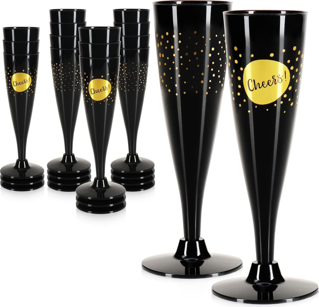 com-four® 16x Mehrweg Sektglas - schwarze, stapelbare Produktbild 