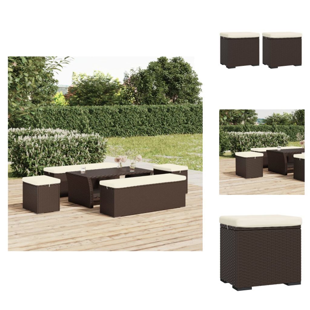 vidaXL Hocker mit Kissen 2 Stk. Braun 40x30x40 cm Poly Rattan - Polsterhocker