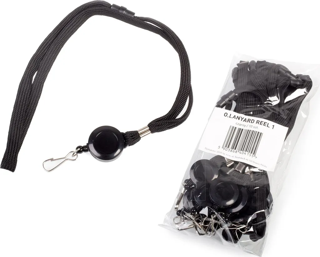 Cordon Tour de Cou avec Enrouleur pour Badge d'Accès Noir Opus - Lot 10