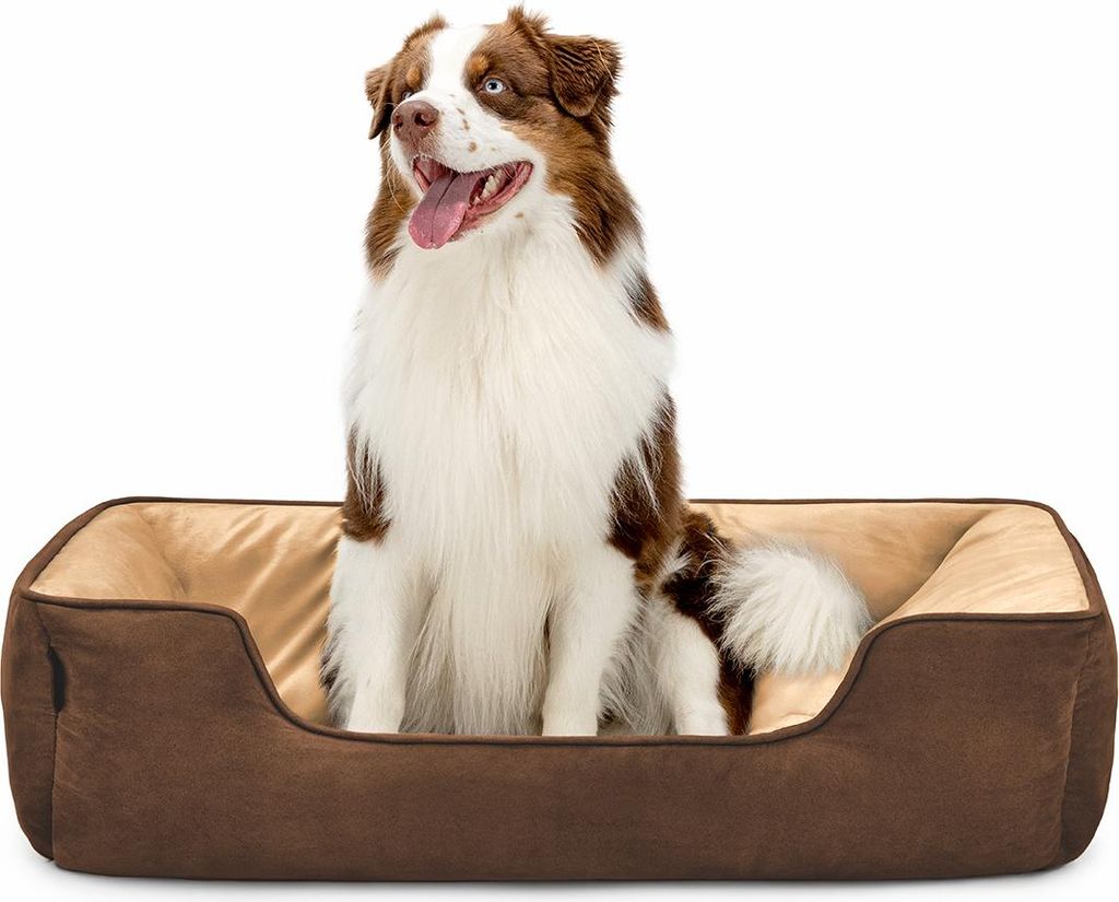 lionto Hundebett – 2-in-1 Wendekörbchen, weich gepolstert & pflegeleicht, mit tiefem Einstieg, 110x80 cm, braun/beige