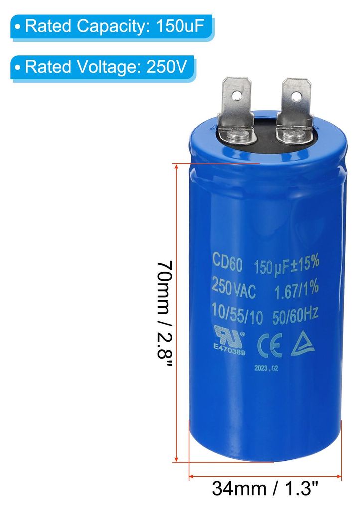 2 Stš¹ck CD60 Betrieb Kondensator, 150ŠÌF 250V AC 50/60Hz Start Motorkondensator fš¹r Elektro Motor Starten Laufen, Blau