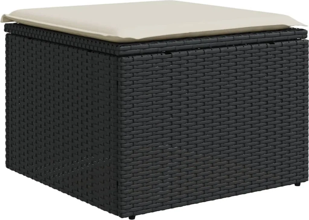 SYFAX™ Sgabello Giardino con Cuscino Nero 55x55x37 cm in Polyrattan