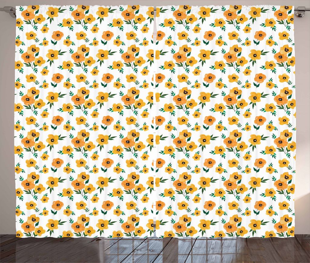 ABAKUHAUS Mohn Rustikaler Gardine, Floral Romantische Drucken, Schlafzimmer Kräuselband Vorhang mit Schlaufen und Haken, 280 x 245 cm, Mehrfarbig