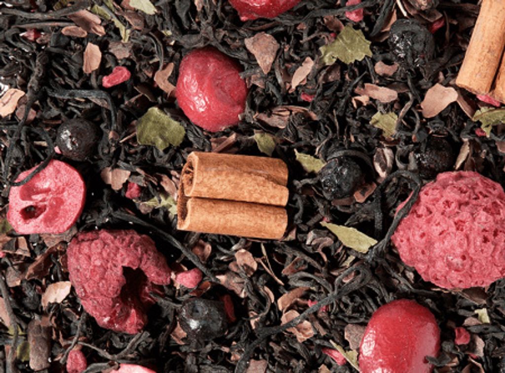 1 kg Schwarzteemischung Skandinavische Sehnsucht, Heidelbeer-Himbeer-Kakao Note aromatisiert