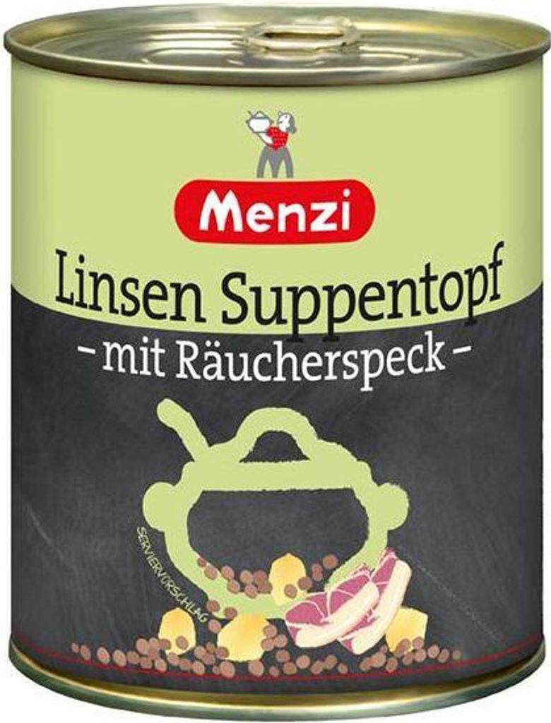 Menzi  Linsen Suppentopf 800 G Dose mit Räucherspeck Produktbild 