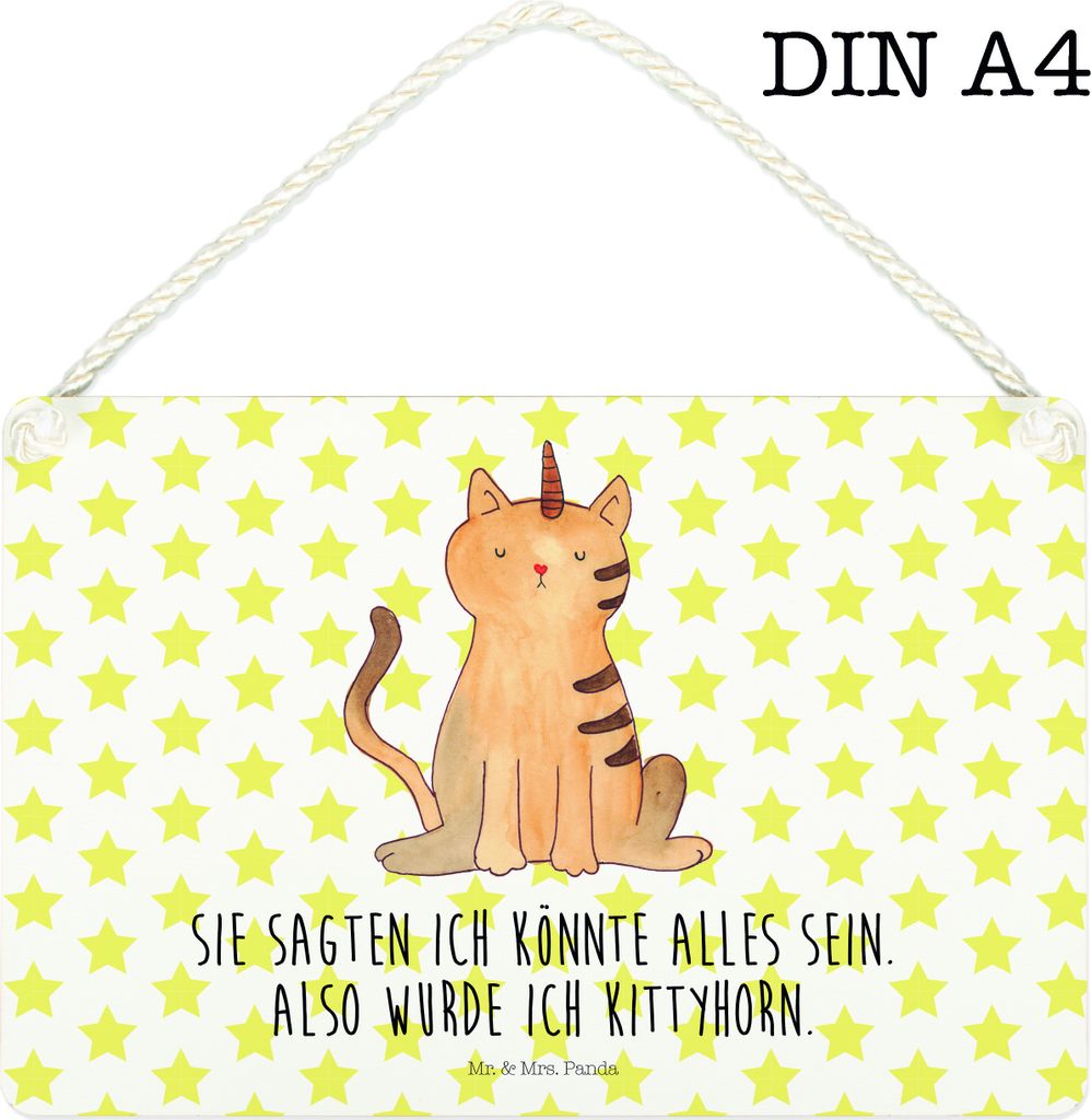Mr. & Mrs. Panda Schild Einhorn Katze DIN A4 - Weiß - Geschenk, Regenbogen, Glitzer, Mieze, Unicorn, kleine aufmerksamkeit, Türschild, Wandbild H...