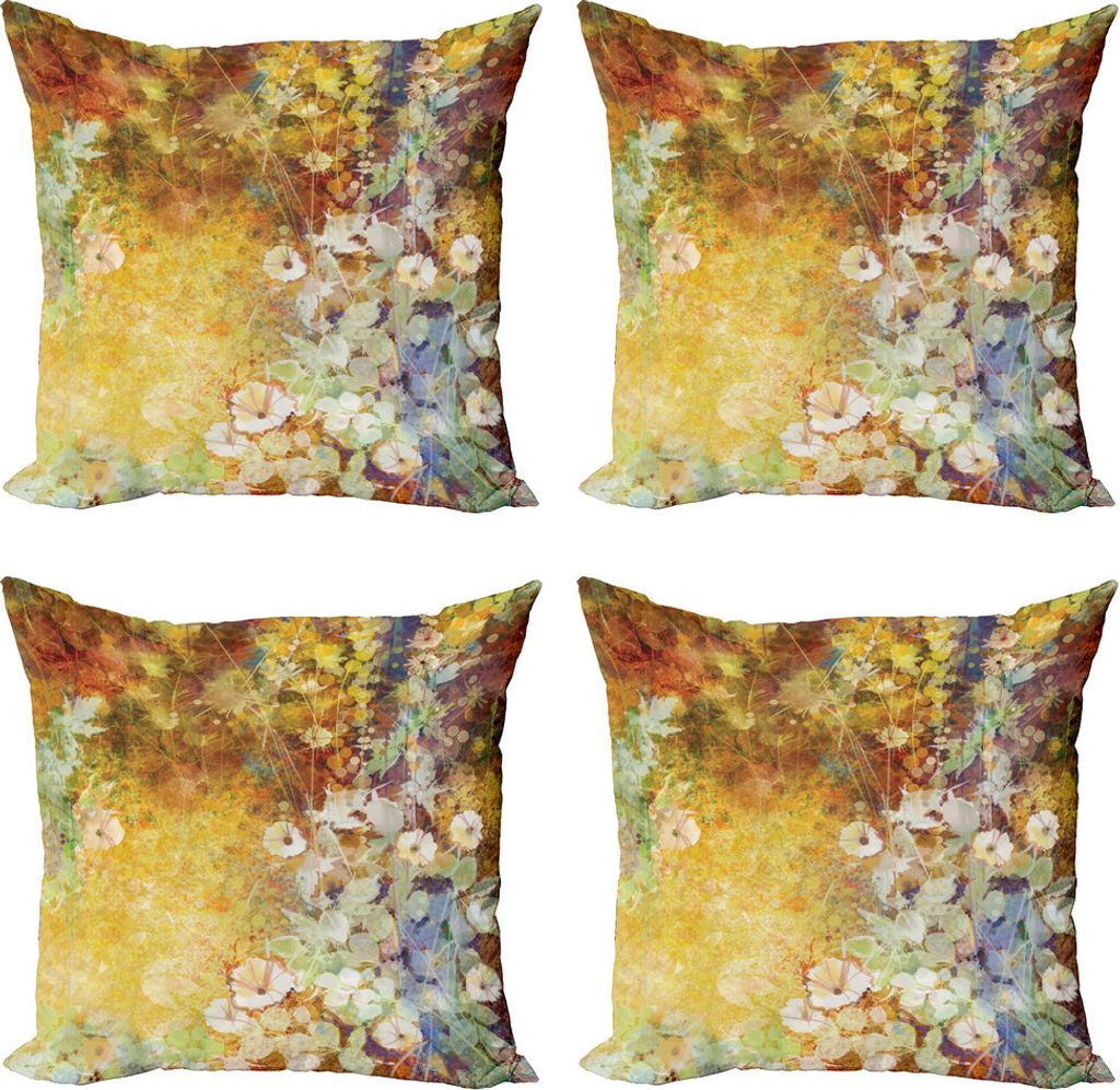ABAKUHAUS Herbst Kissenbezug Set (4 Stück), Herbstsaison Laubblätter, Moderner Doppelseitiger Digitaldruck, 50 cm x 50 cm, Mehrfarbig