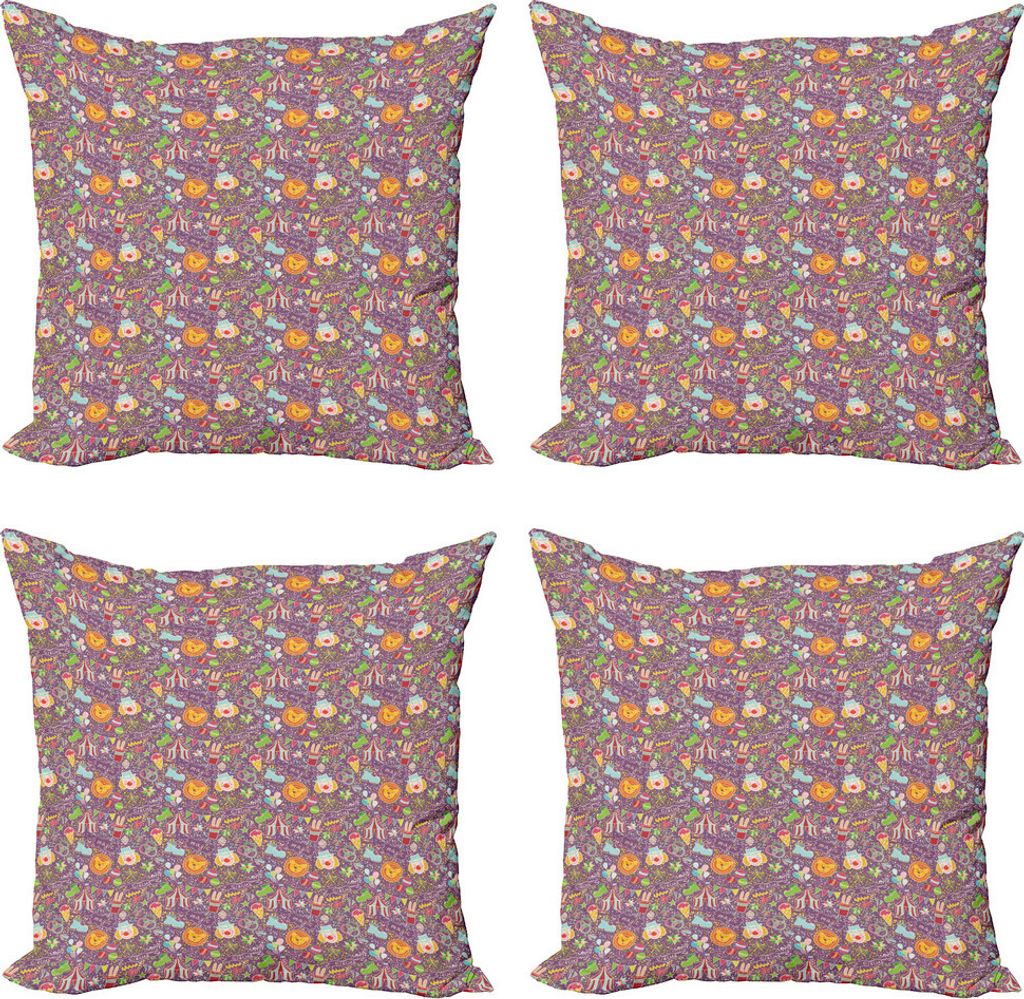 ABAKUHAUS Zirkus Kissenbezug Set (4 Stück), Zelt Clown Icecream Ring, Moderner Doppelseitiger Digitaldruck, 45 cm x 45 cm, Mehrfarbig