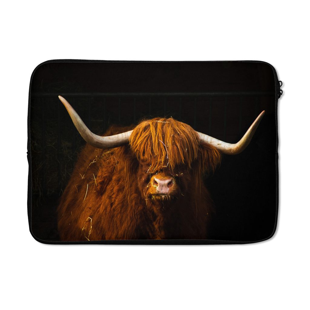 MuchoWow Laptop Hülle 13 Zoll Schottischer Highlander - Makro - Schwarz Laptoptasche - Laptophülle - Sleeve - Rundumschutz