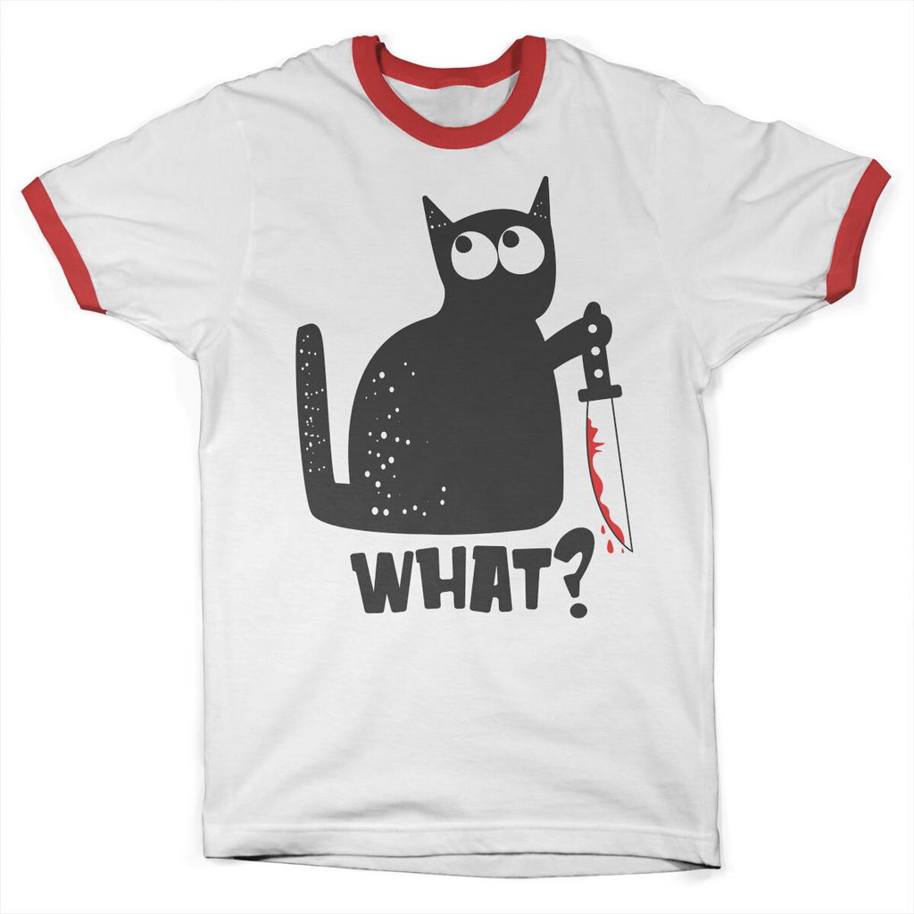 Cat Say What Ringer Tee - Small - WhiteRed