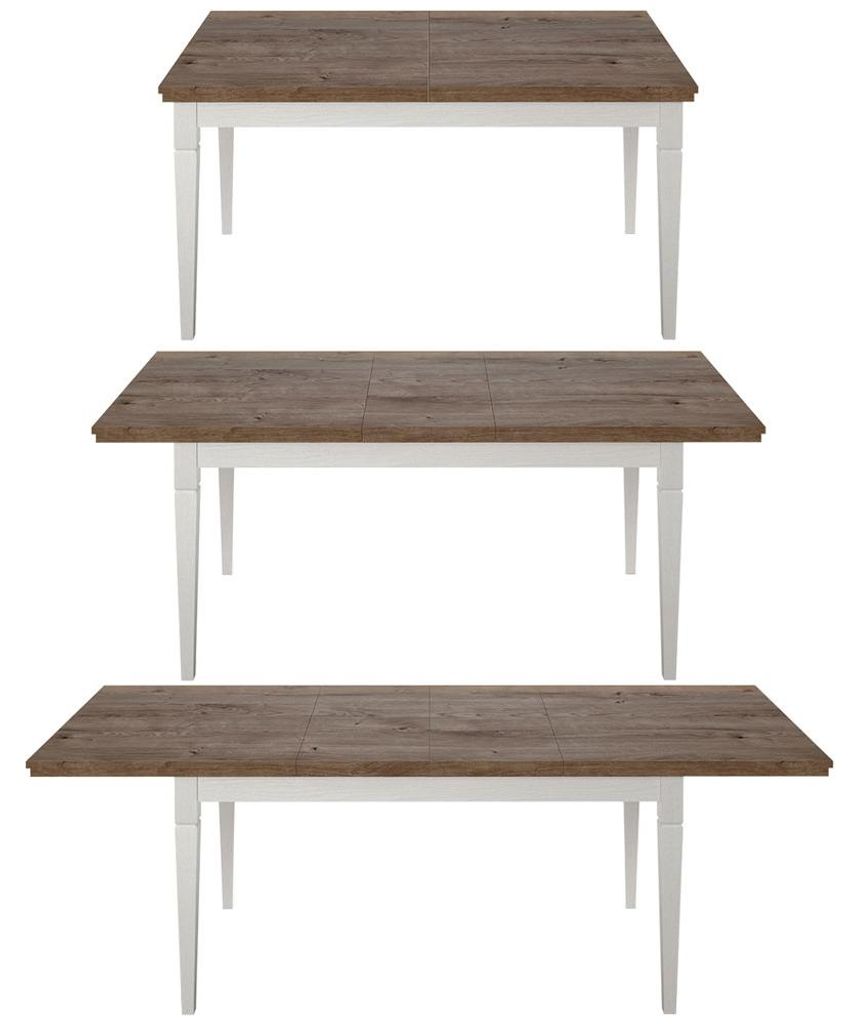 Esstisch Evora Küchentisch 160-240x90cm pinie weiß Eiche Ribbek Landhaus-Stil