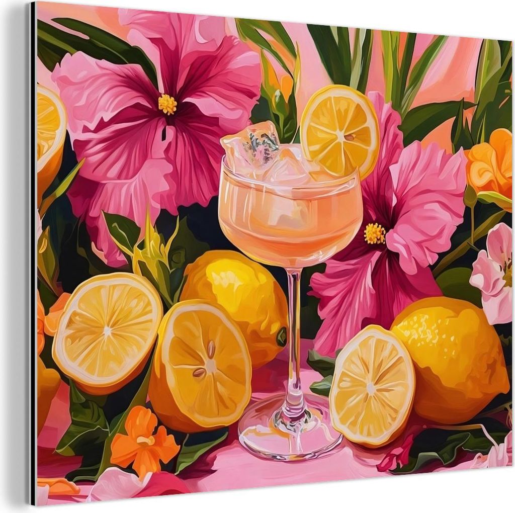 MuchoWow Wanddekoration Metall Metallbild Wandkunst 40x30 cm Getränk - Blumen - Gelb MuchoWow Aluminium Gemälde - Dekoration Wohnzimmer