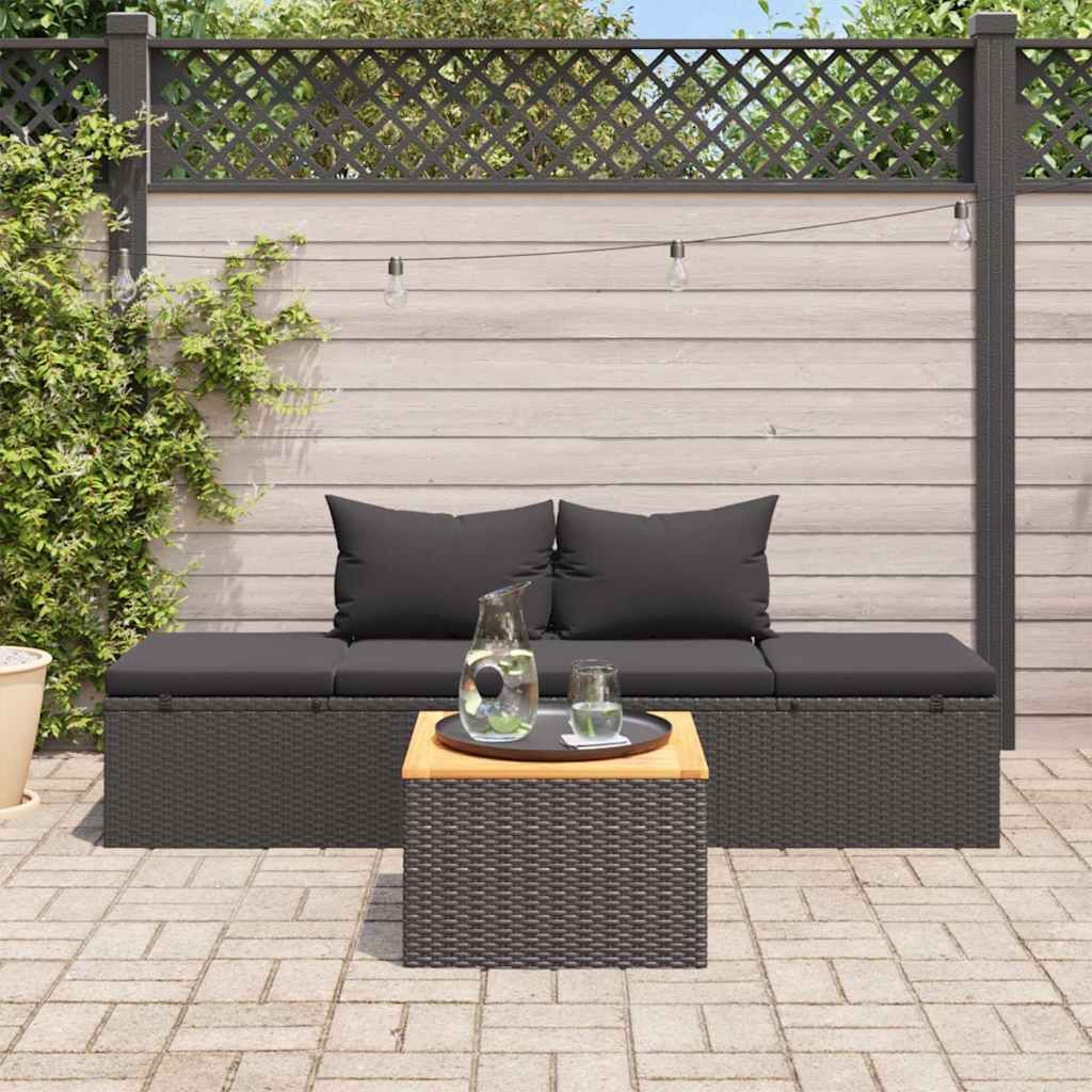 vidaXL Sonnenliege mit Auflage Poly Rattan Schwarz Produktbild 2