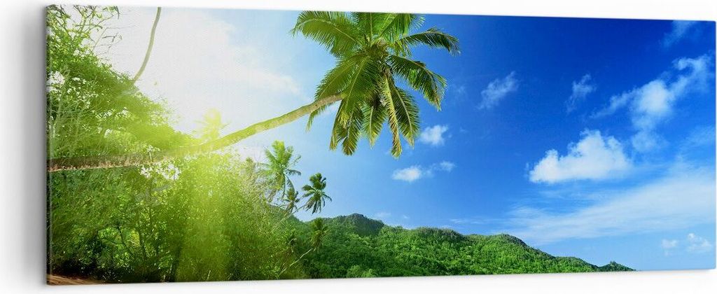 Bild auf Leinwand - Leinwandbild - Baum Dschungel Welle Landschaft - 140x50cm - Wand Bild - Wanddeko - Leinwanddruck - Bilder - Kunstdruck - Leinwa...