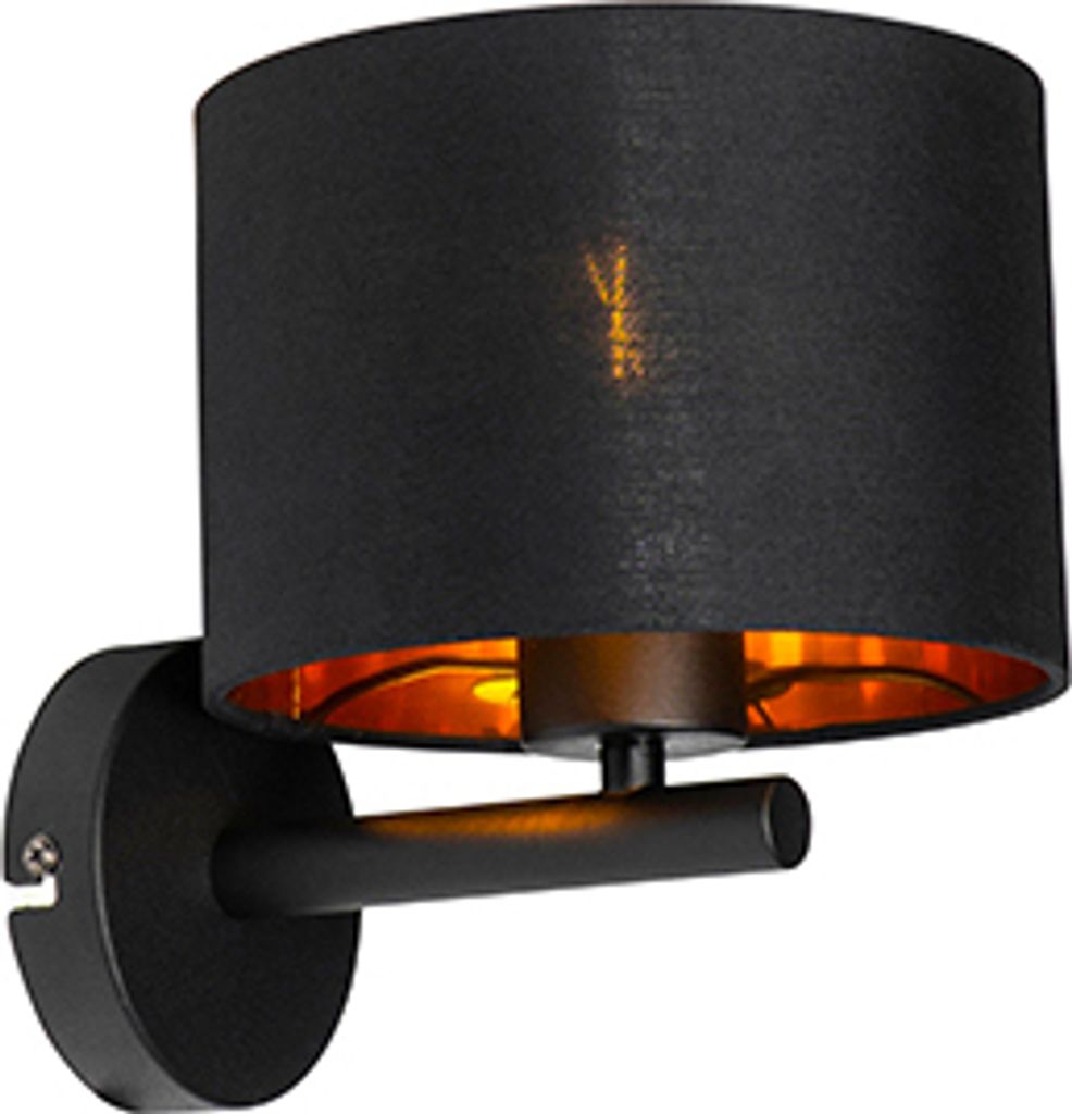 QAZQA - Moderne Wandleuchte schwarz mit Gold I Messing - VT 1 I Wohnzimmer I Schlafzimmer - Textil Rund - LED geeignet E27