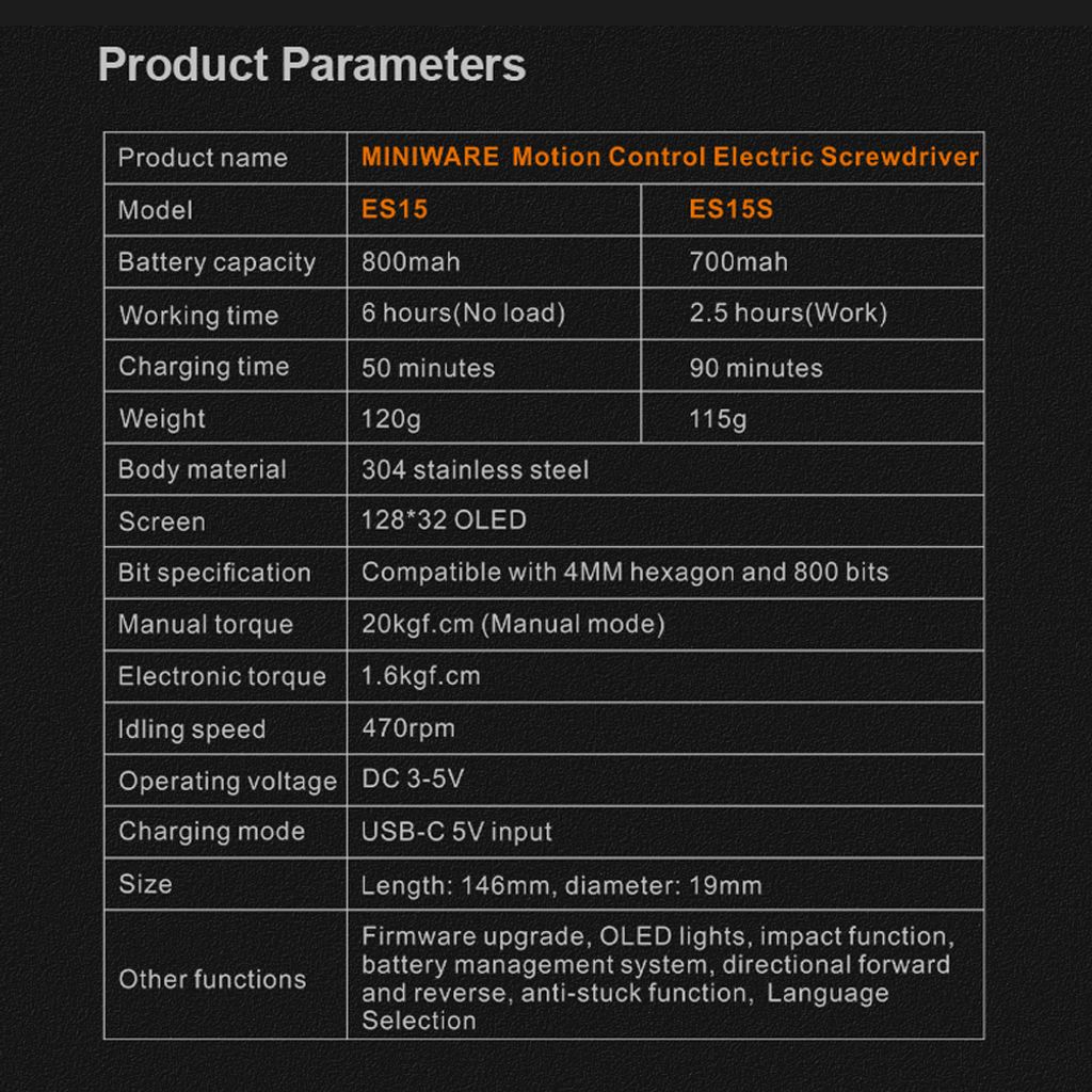 MINIWARE ES15S Intelligent Motion Sensing Control Elektrischer Schraubendreher Handgehaltener Tragbarer Schraubendreher Schnurloser OLED Display Sc...