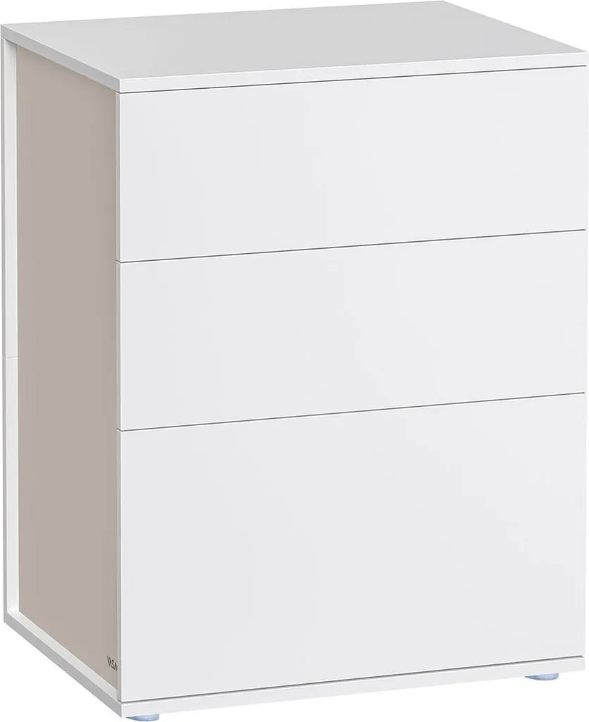 Table de chevet à 3 tiroirs blanc mat et beige cappuccino - Modèle L40