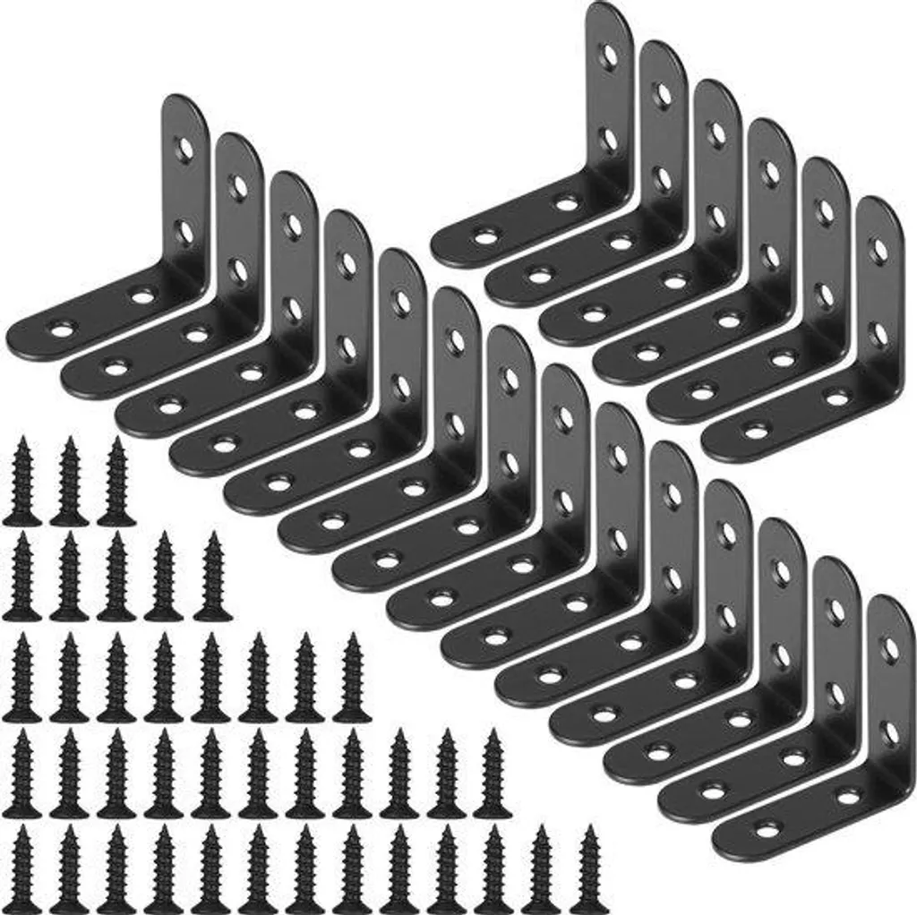 Équerres de fixation en acier noir - Lot de 20 supports renforcés 90°