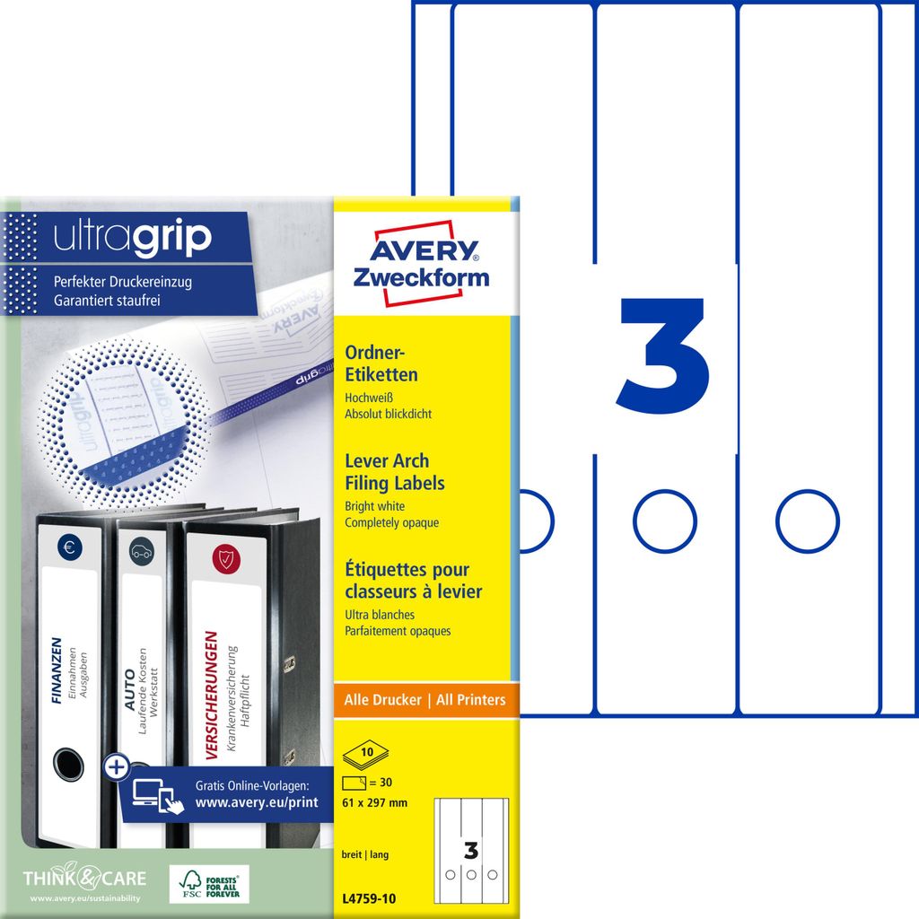 Avery Zweckform L4759-10 Étiquettes de classeur, 61 x 297 Image du produit 