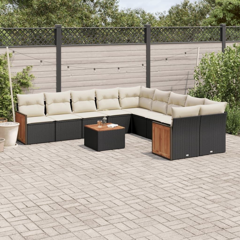 Design 11-tlg. Garten-Sofagarnitur mit Kissen Schwarz Poly Rattan, Gartenmöbel-Sets 2024 Neu