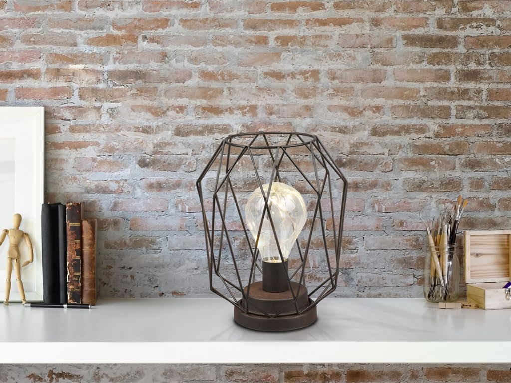 Kleine LED Tischlampe mit Batterie Industrial Gitterlampen Nachtischlampen Rost