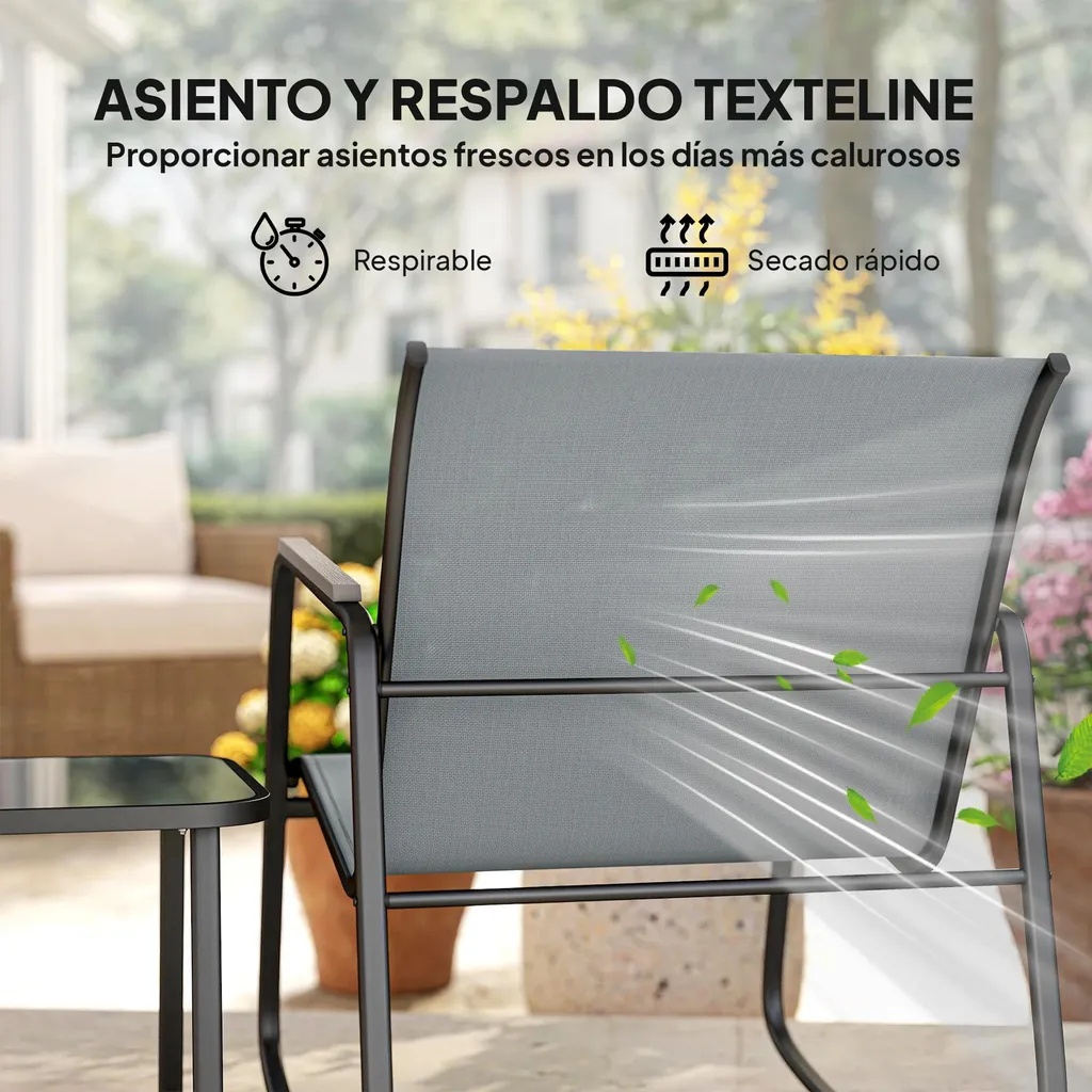 Ensemble bistrot de jardin gris clair - Table 79x61cm et 2 chaises métal