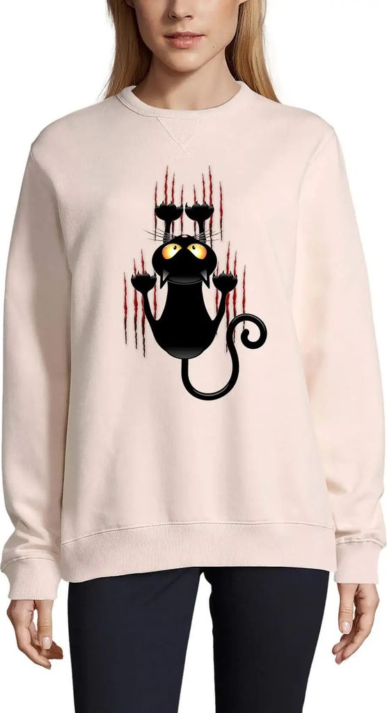 Damen Grafik Sweatshirt mit Aufdruck Lustige Katze - süßes Kätzchen lachend Spiel – Funny Cat - Cute Kitty Laughing Game – Öko-Verantwortli...