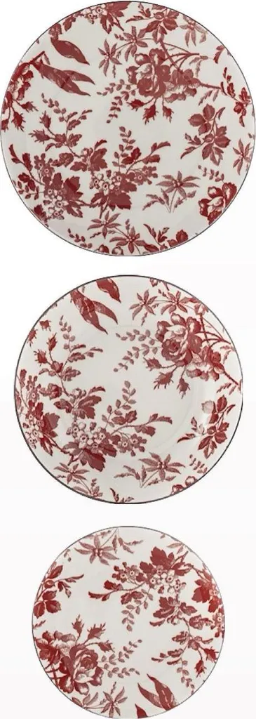 Set Elizabeth 18 Piatti in Porcellana Bianca e Rosso Ramage