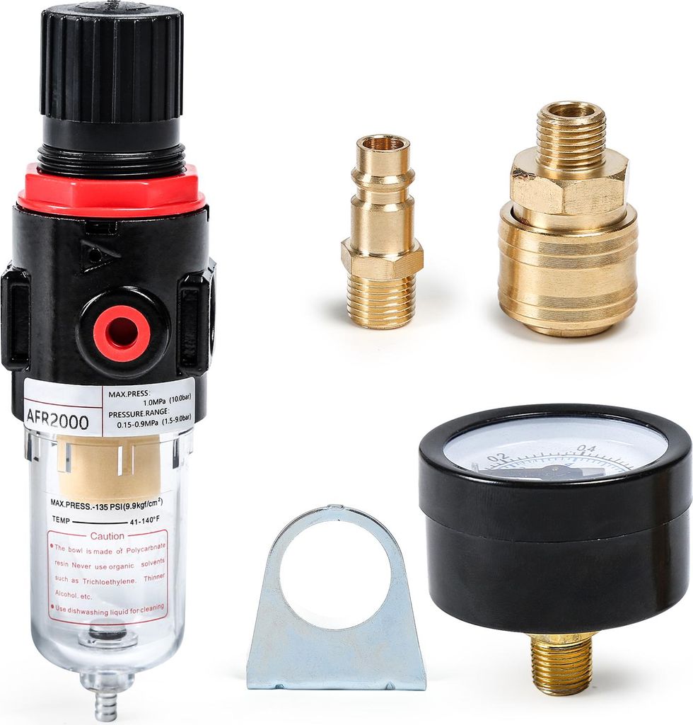1/4 Zoll Druckluftregler mit Wasserabscheider und Schnellkupplungen – Luftkompressor Filter für effiziente Luftaufbereitung