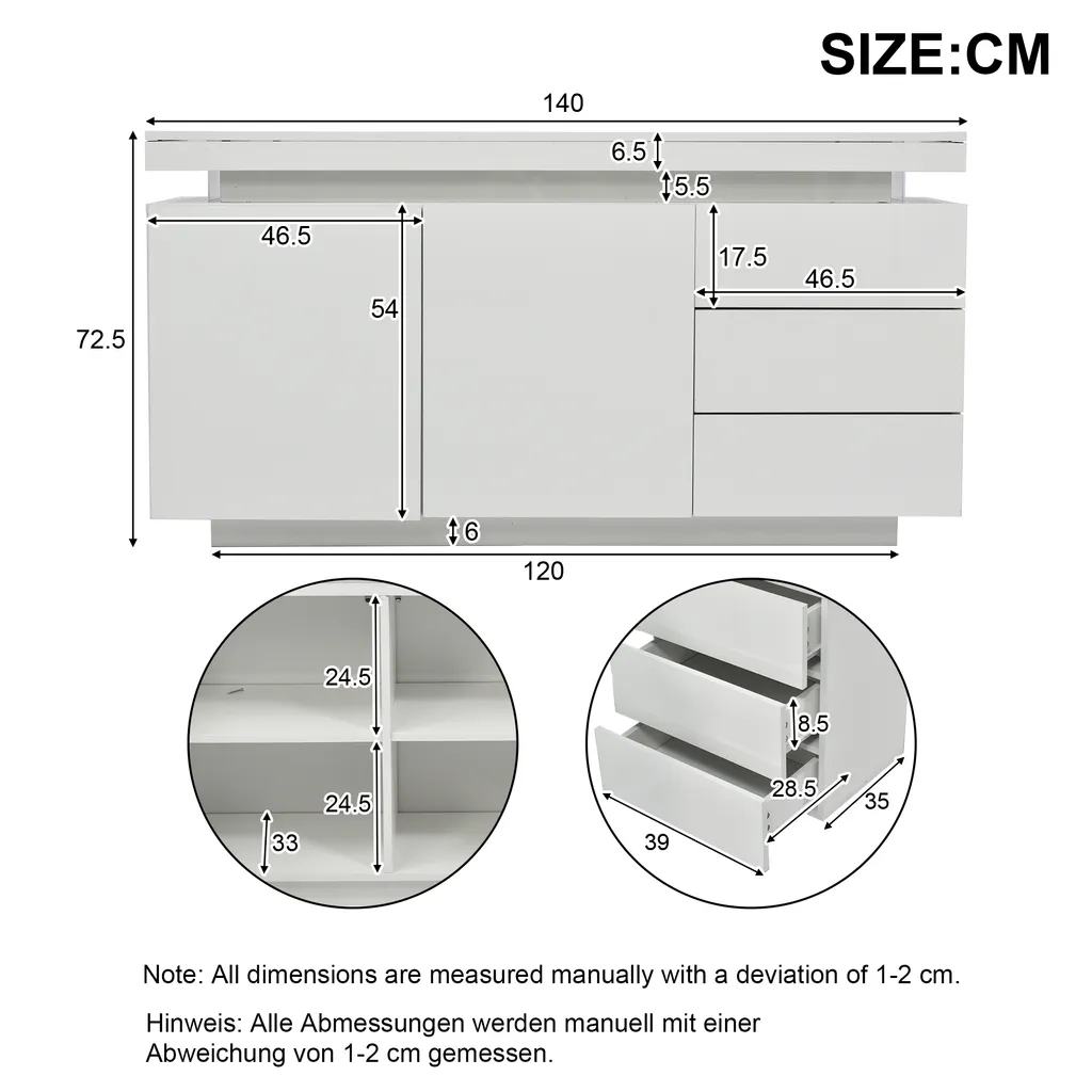 Buffet Bas Blanc Merax LED : Solution de Rangement Moderne pour Salon - 8