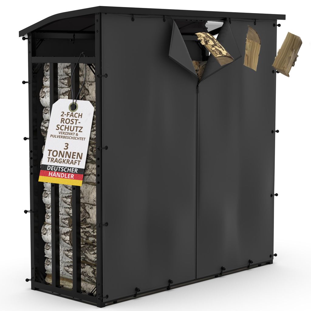 Haardhoutrek buiten met dak en 2 afdekzeilen 185x70x185 cm Productafbeelding 