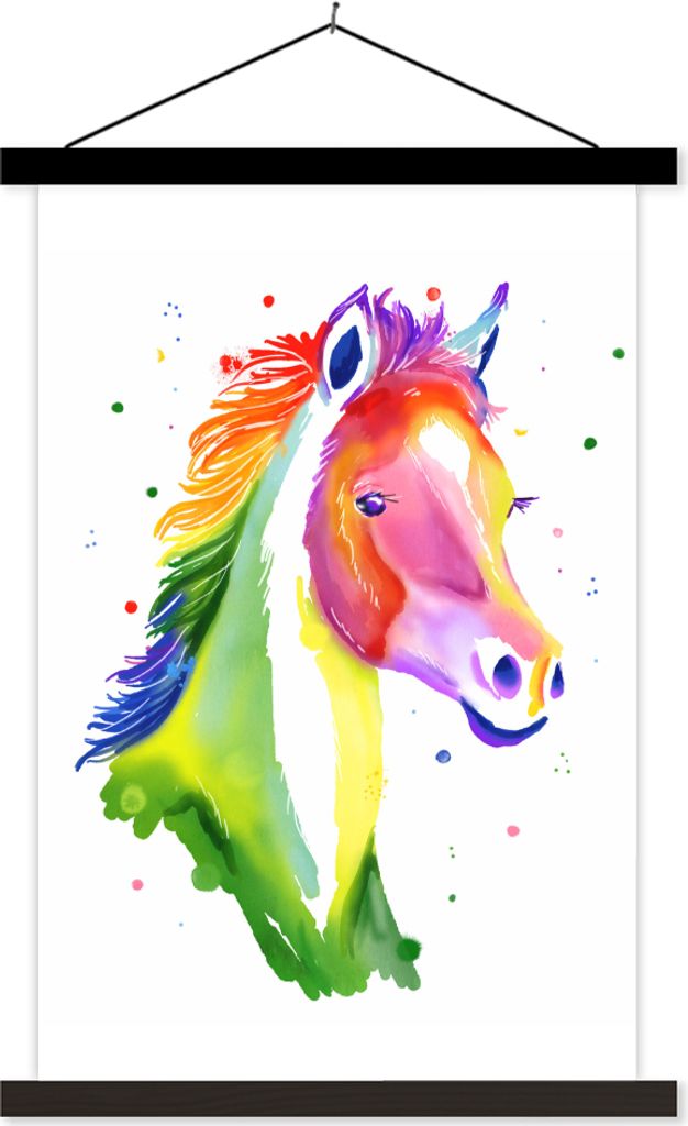 MuchoWow Textilposter Pferd - Regenbogen - Weiß - Mädchen - Kinder - Mädchen 120x180 cm mit schwarzem Rahmen - Fotos