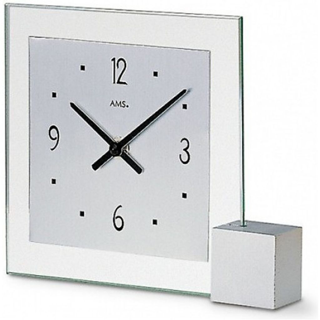 AMS 102 Tischuhr Quarz analog silbern modern eckig mit Glas