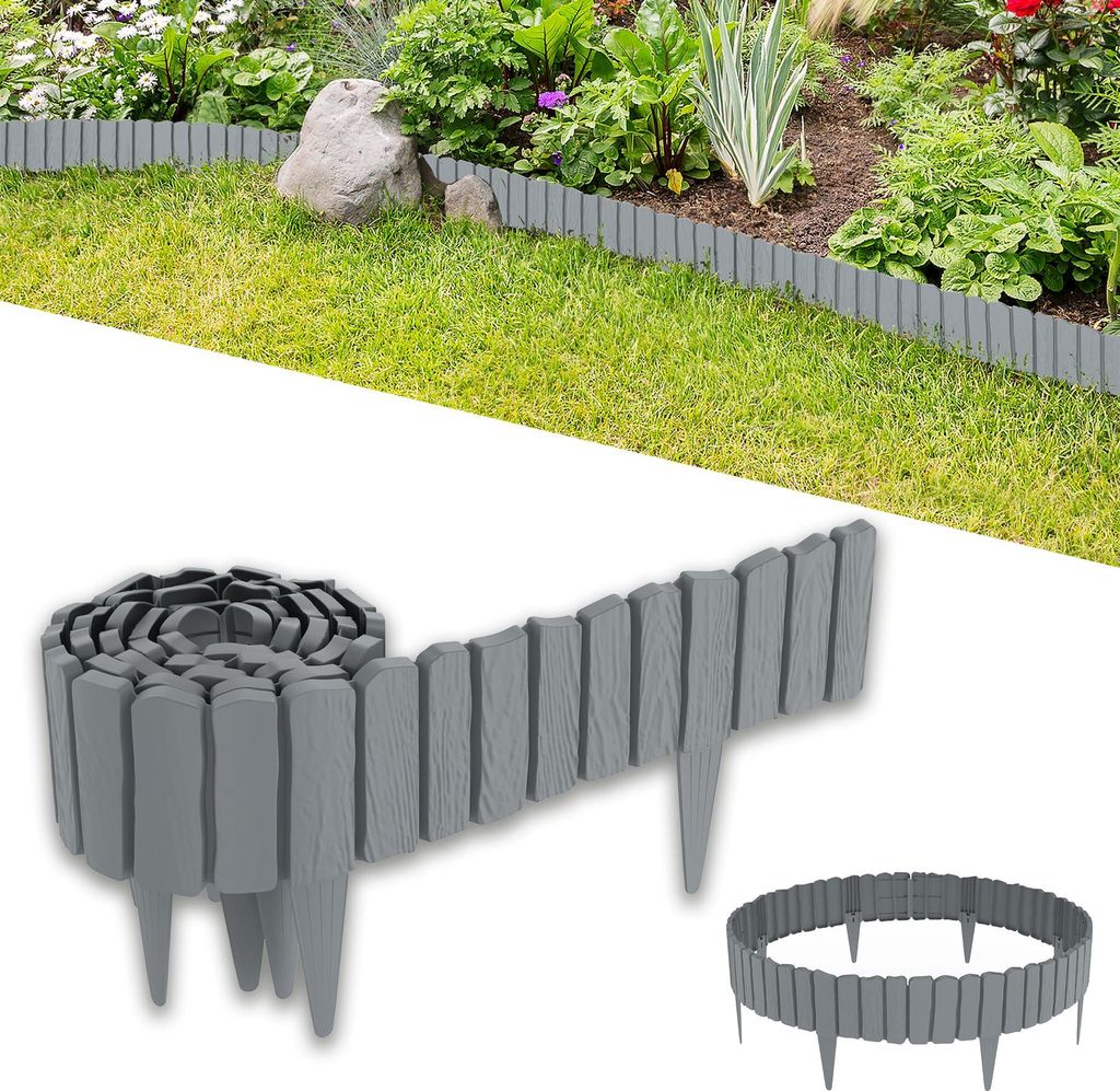 FIVMEN 2,3 m Holzoptik Beeteinfassung aus PP Kunststoff, Beetumrandung Rasenkante Können Gespleißt Werden Gartenpalisade Beetzaun Blumenbeet Unte...