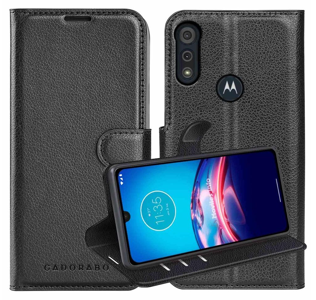 Cadorabo Hülle für Motorola MOTO E6s 2020 in PHANTOM SCHWARZ Schutzhülle mit Magnetverschluss, Standfunktion und Kartenfach Flip Case Cover Etui...