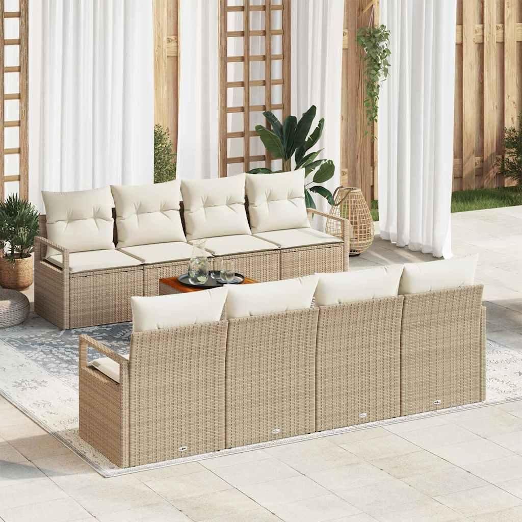 Maison Exclusive - Gartensofa-set mit Speicher 9 pcs Beige und Creme Poly-Rattan