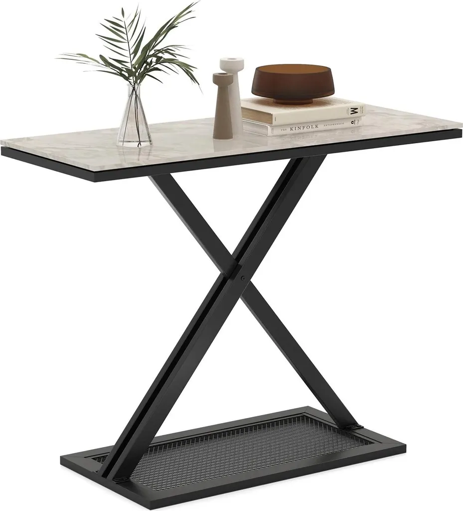 Table d'appoint Blanche pour Entrée - Support Déco Moderne en Métal