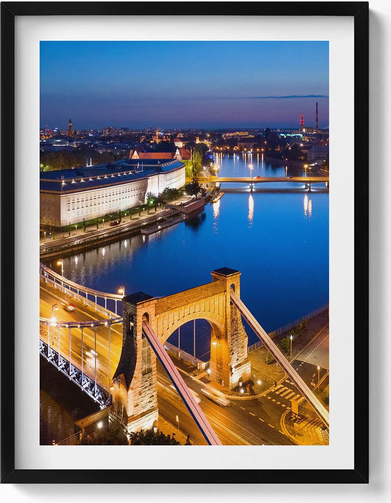 Stadt Wrocław bei Nacht– Wandbild mit Rahmen – Gerahmtes Bild – Wanddekoration – 60x80 cm – Schwarz Rahmen