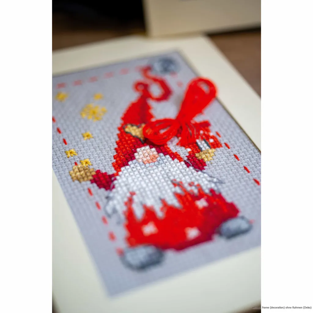 Set 3 Biglietti Natale Gnomi Vervaco - Ricamo Punto Croce Contato - 5